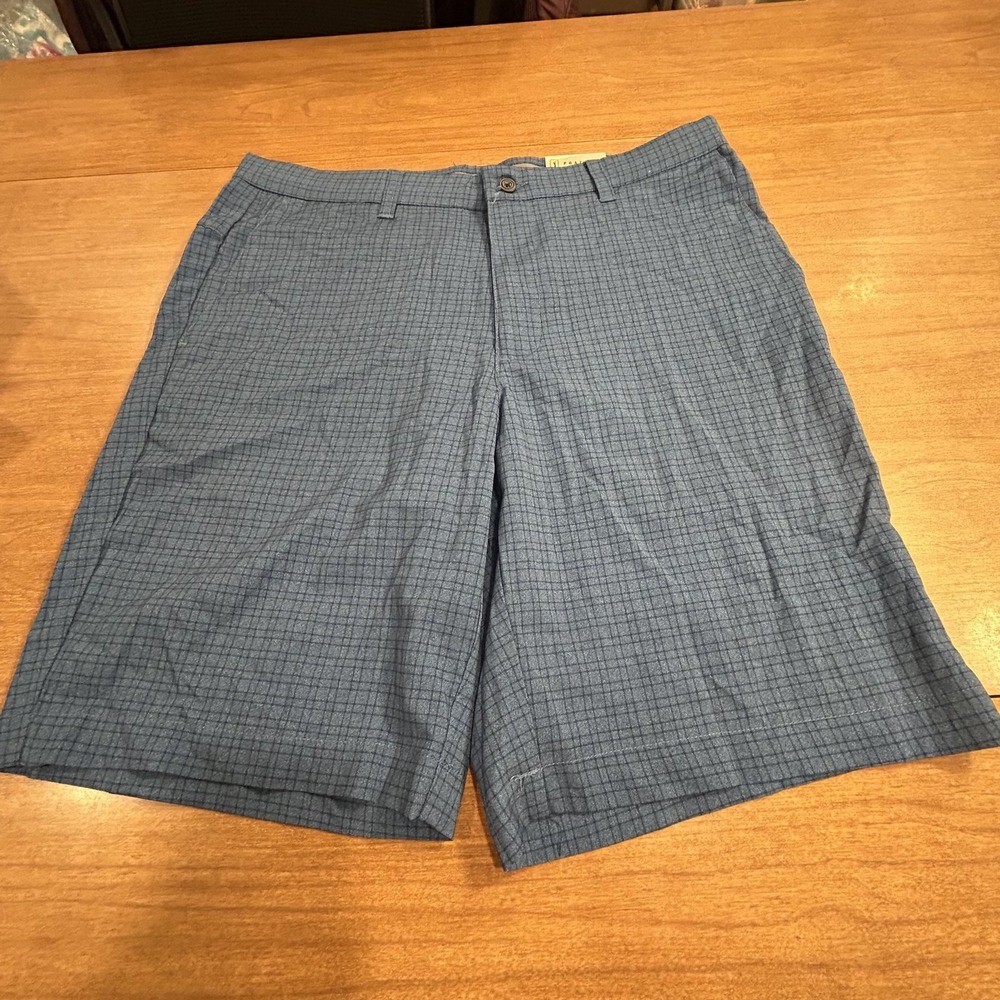PGA TOUR Golf Shorts Mens 34 Blue Check Active Waistband Stretch Microfiber
